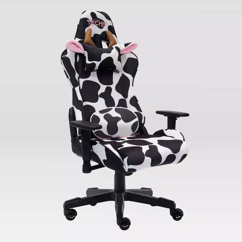 Fauteuil de jeu imprimé vache, mousse à mémoire de forme, réglable.