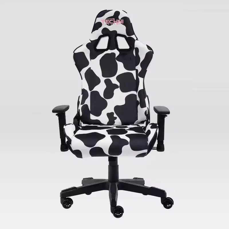 Fauteuil de jeu imprimé vache, mousse à mémoire de forme, réglable.