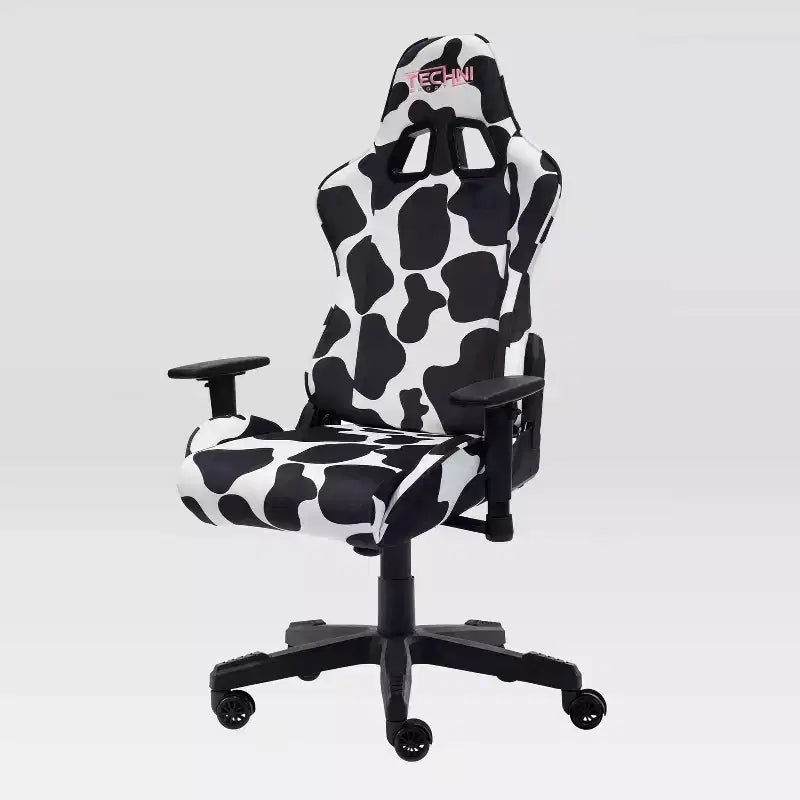 Fauteuil de jeu imprimé vache, mousse à mémoire de forme, réglable.