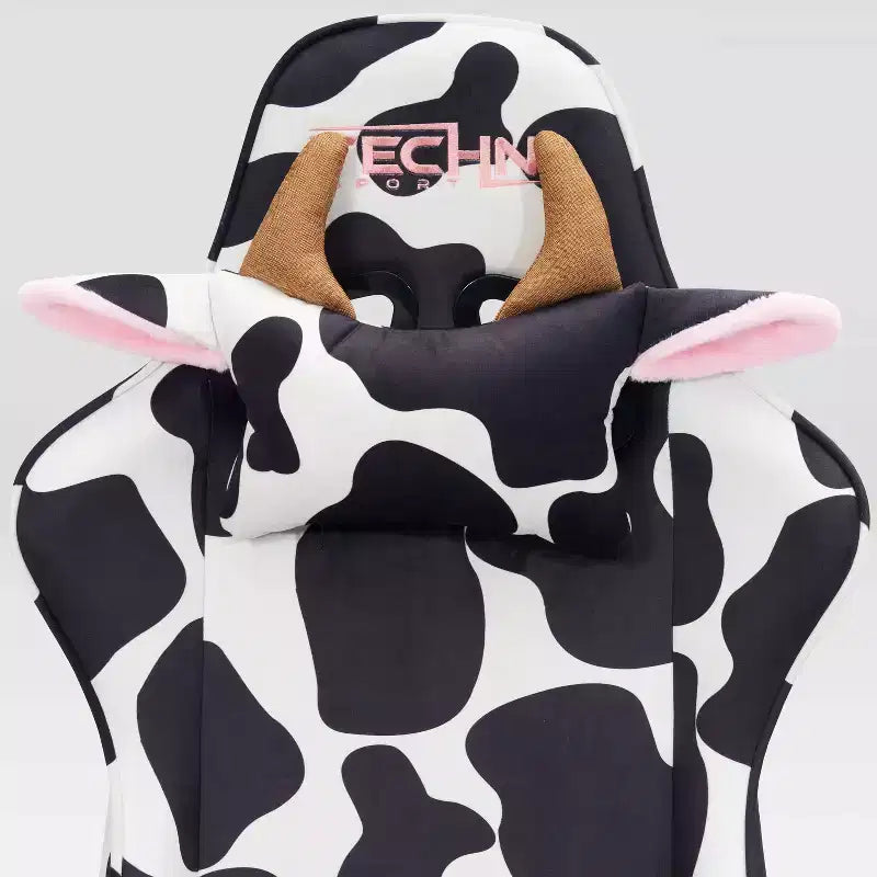 Fauteuil de jeu imprimé vache, mousse à mémoire de forme, réglable.