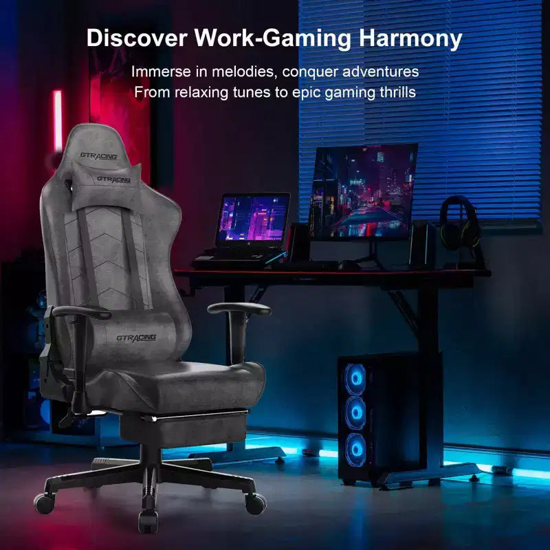 Chaise de gaming avec repose-pieds, fauteuil inclinable ergonomique avec support lombaire.