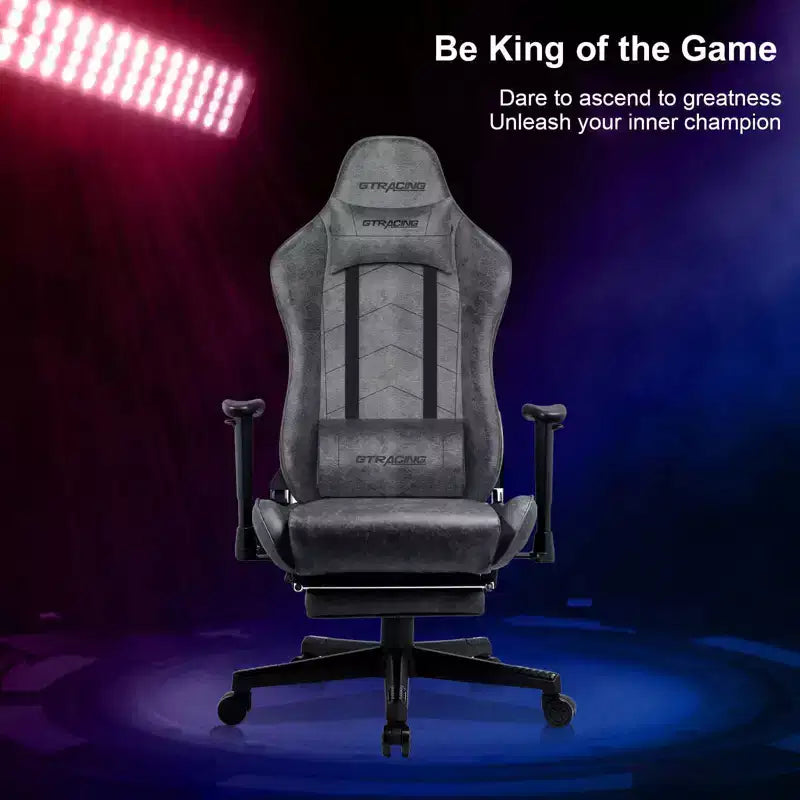 Chaise de gaming avec repose-pieds, fauteuil inclinable ergonomique avec support lombaire.