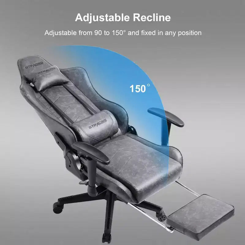 Chaise de gaming avec repose-pieds, fauteuil inclinable ergonomique avec support lombaire.