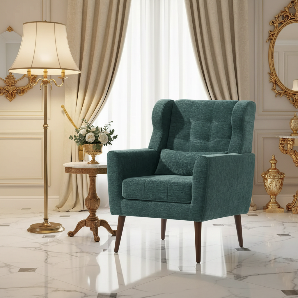 Fauteuil de lecture confortable du milieu du siècle en tissu chenille