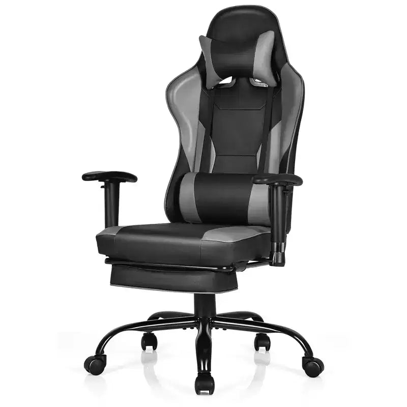 Chaise de jeu, chaise de bureau de course à dossier haut avec repose-pieds, noire.