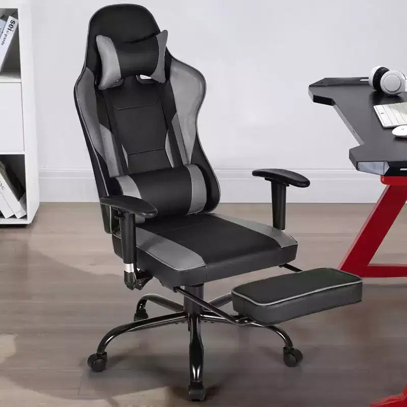 Chaise de jeu, chaise de bureau de course à dossier haut avec repose-pieds, noire.