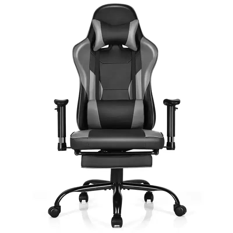Chaise de jeu, chaise de bureau de course à dossier haut avec repose-pieds, noire.