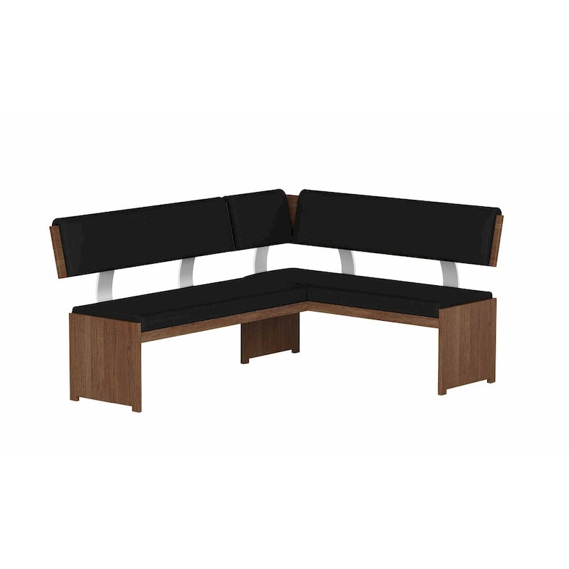 Ensemble de salle à manger et chaises en bois moderne, comprenant table à manger, buffet et banc.