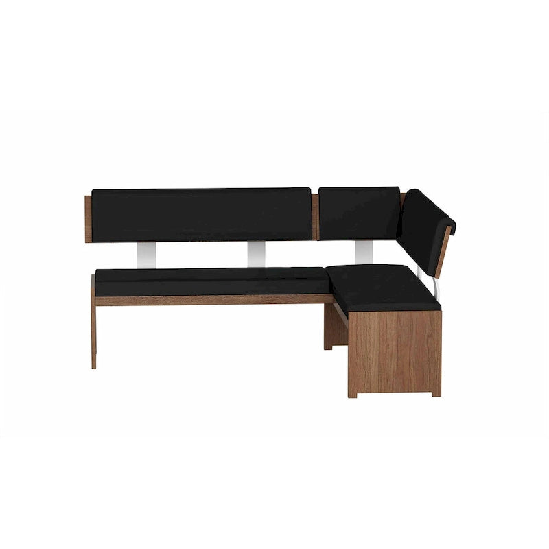Ensemble de salle à manger et chaises en bois moderne, comprenant table à manger, buffet et banc.
