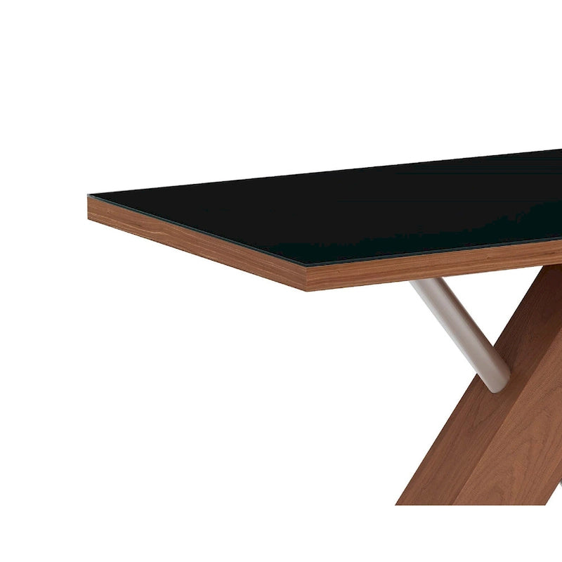Ensemble de salle à manger et chaises en bois moderne, comprenant table à manger, buffet et banc.