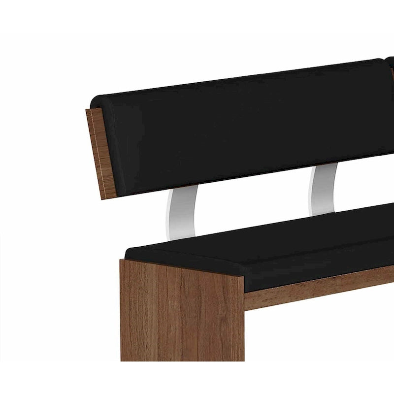 Ensemble de salle à manger et chaises en bois moderne, comprenant table à manger, buffet et banc.