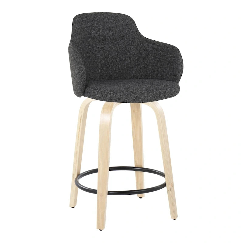 Tabouret de bar à hauteur fixe, pieds en bois courbés, repose-pieds rond