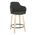 Tabouret de bar à hauteur fixe, pieds en bois courbés, repose-pieds rond