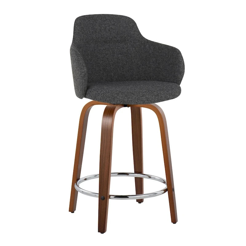 Tabouret de bar à hauteur fixe, pieds en bois courbés, repose-pieds rond