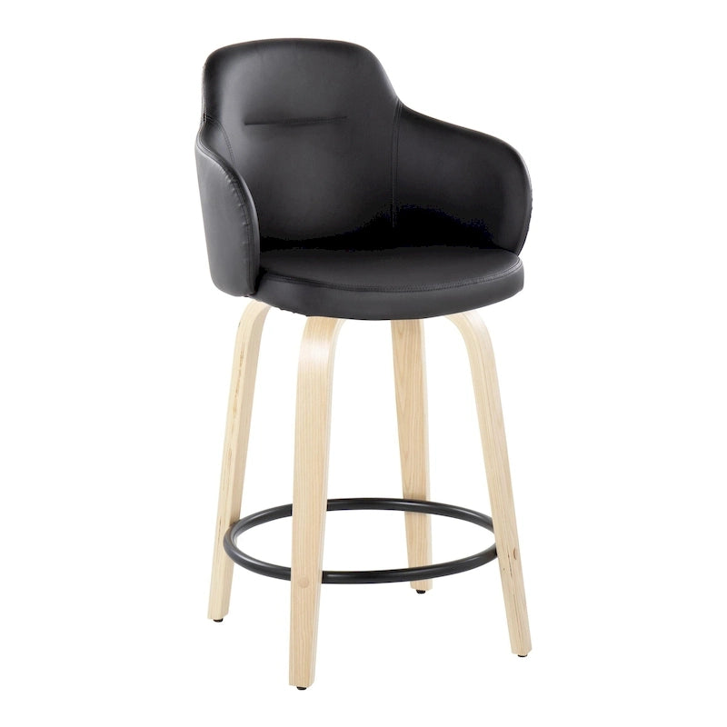 Tabouret de bar à hauteur fixe, pieds en bois courbés, repose-pieds rond