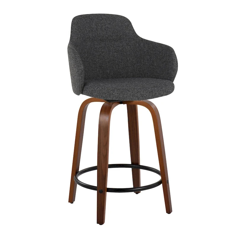 Tabouret de bar à hauteur fixe, pieds en bois courbés, repose-pieds rond