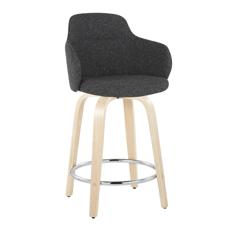 Tabouret de bar à hauteur fixe, pieds en bois courbés, repose-pieds rond