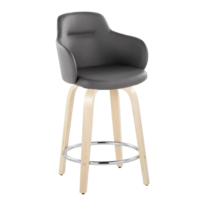 Tabouret de bar à hauteur fixe, pieds en bois courbés, repose-pieds rond
