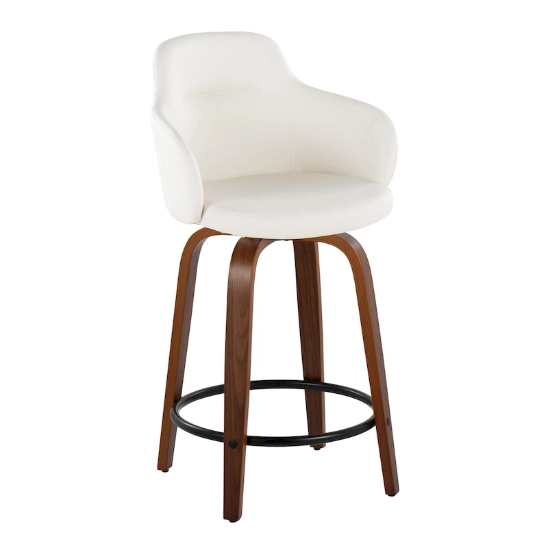 Tabouret de bar à hauteur fixe, pieds en bois courbés, repose-pieds rond