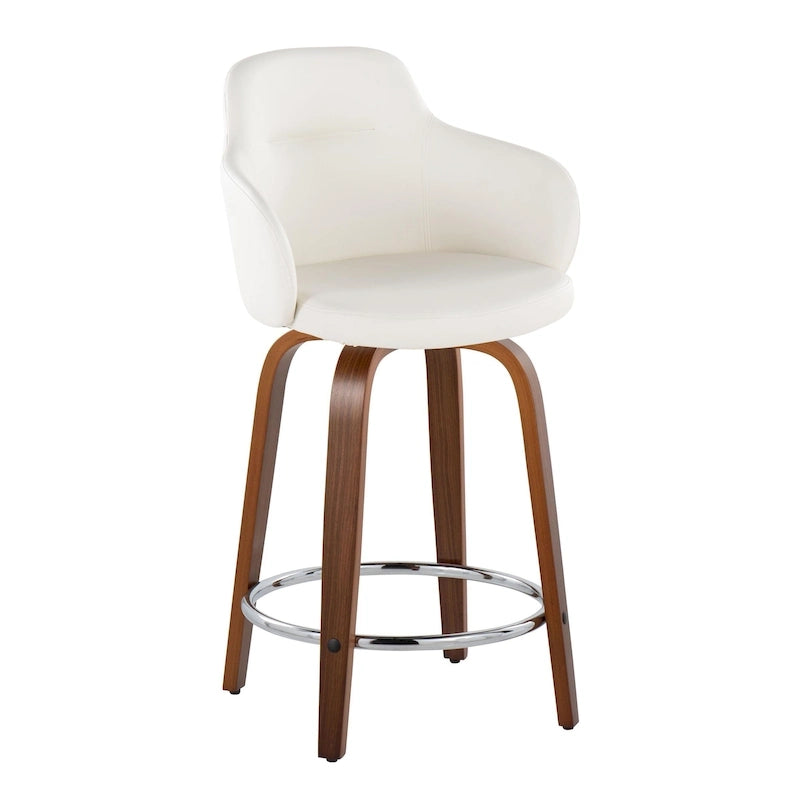 Tabouret de bar à hauteur fixe, pieds en bois courbés, repose-pieds rond