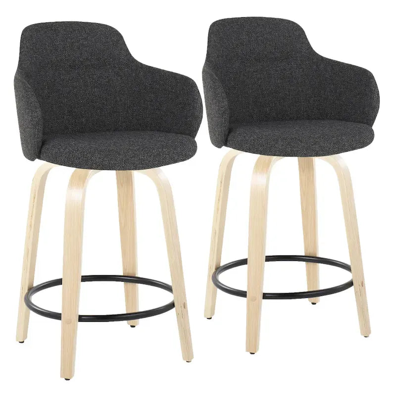 Tabouret de bar à hauteur fixe, pieds en bois courbés, repose-pieds rond
