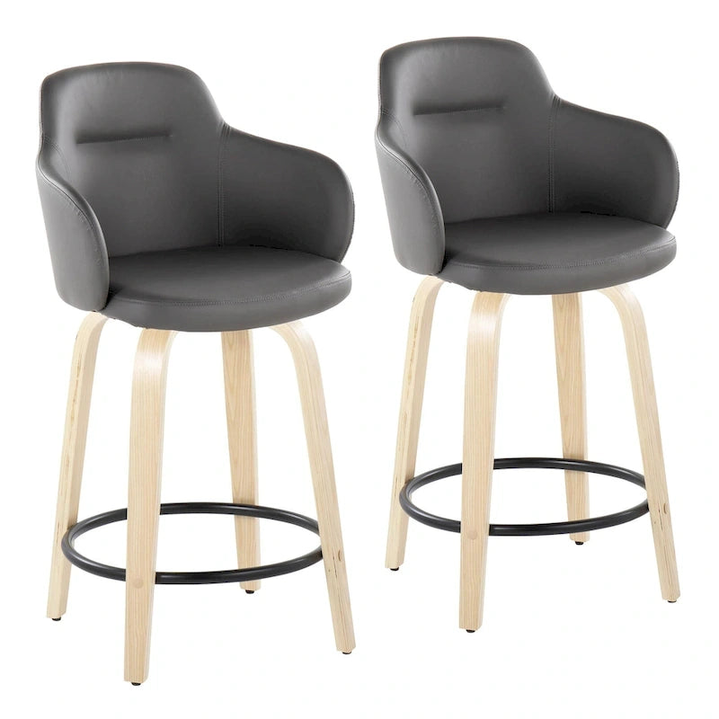 Tabouret de bar à hauteur fixe, pieds en bois courbés, repose-pieds rond