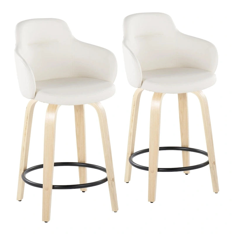Tabouret de bar à hauteur fixe, pieds en bois courbés, repose-pieds rond