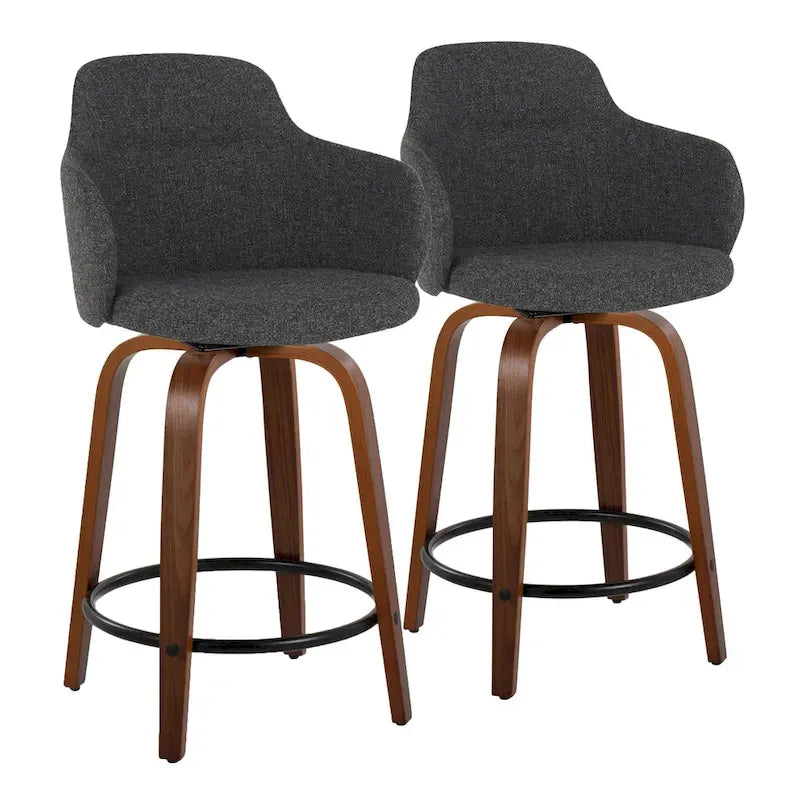 Tabouret de bar à hauteur fixe, pieds en bois courbés, repose-pieds rond