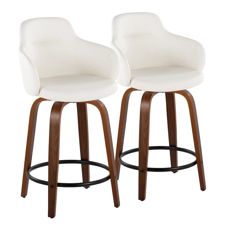 Tabouret de bar à hauteur fixe, pieds en bois courbés, repose-pieds rond
