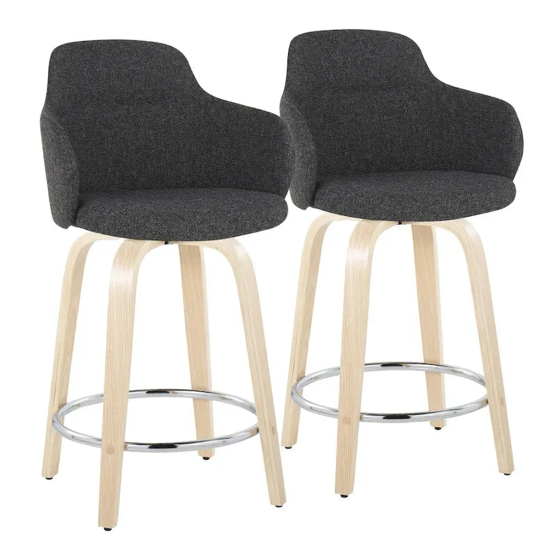 Tabouret de bar à hauteur fixe, pieds en bois courbés, repose-pieds rond