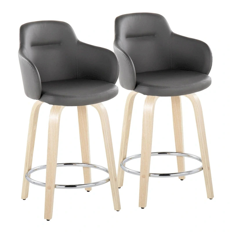 Tabouret de bar à hauteur fixe, pieds en bois courbés, repose-pieds rond