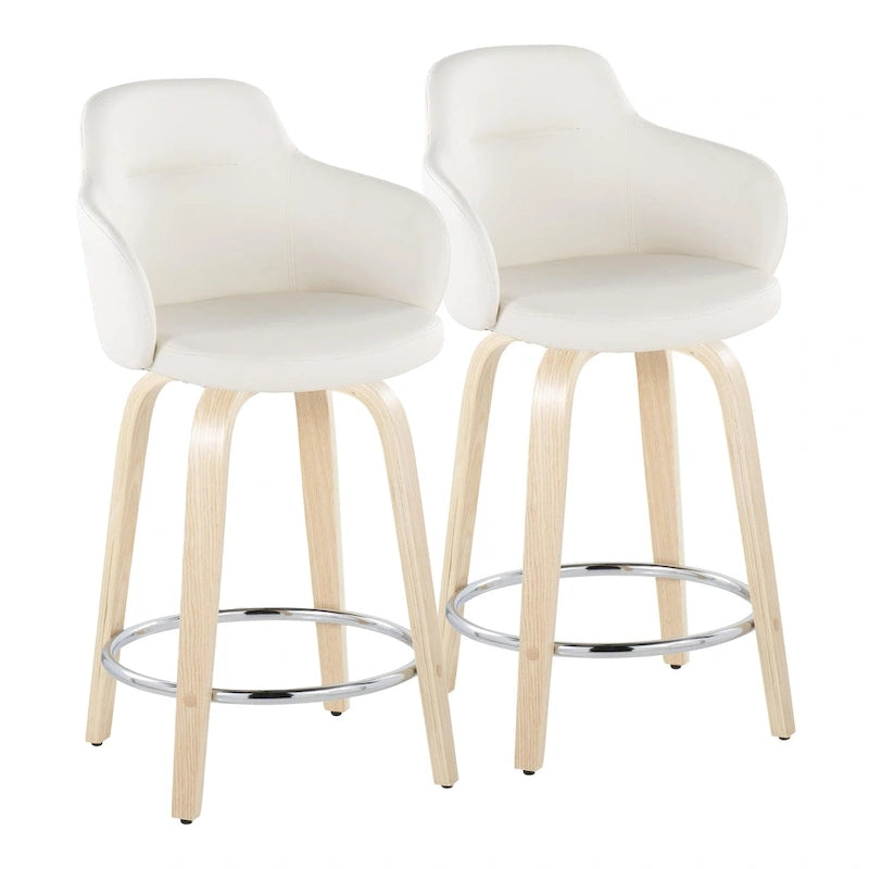 Tabouret de bar à hauteur fixe, pieds en bois courbés, repose-pieds rond