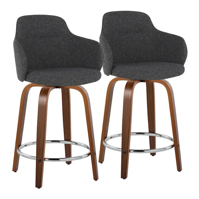 Tabouret de bar à hauteur fixe, pieds en bois courbés, repose-pieds rond