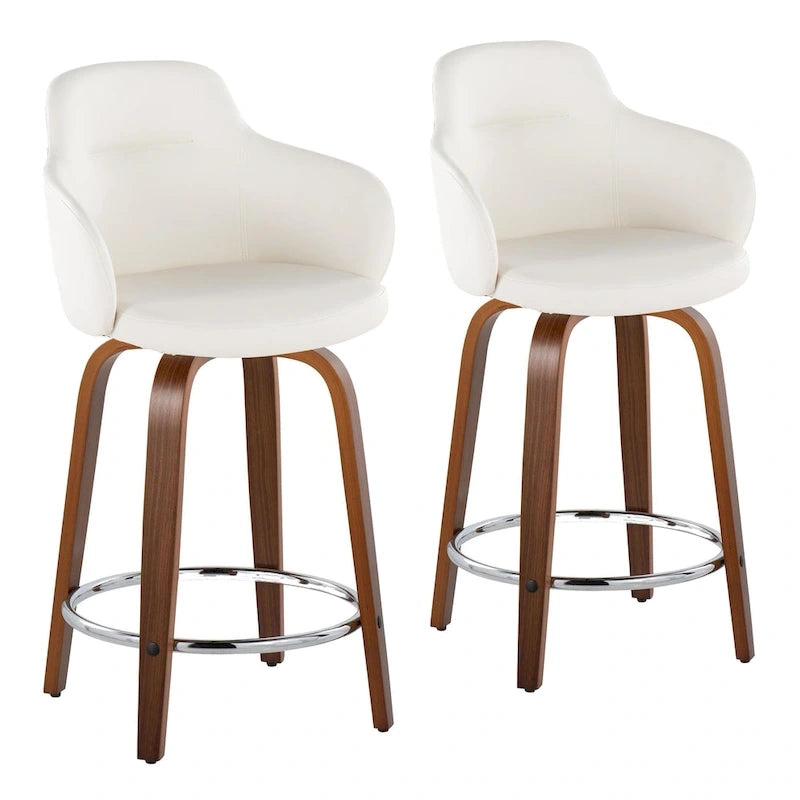 Tabouret de bar à hauteur fixe, pieds en bois courbés, repose-pieds rond
