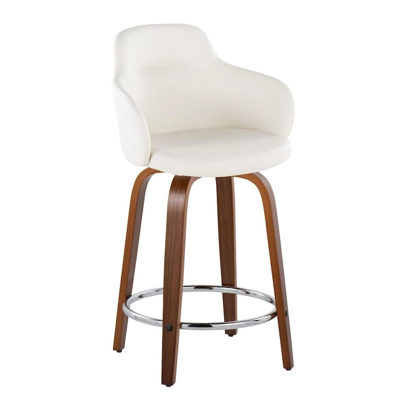 Tabouret de bar à hauteur fixe, pieds en bois courbés, repose-pieds rond