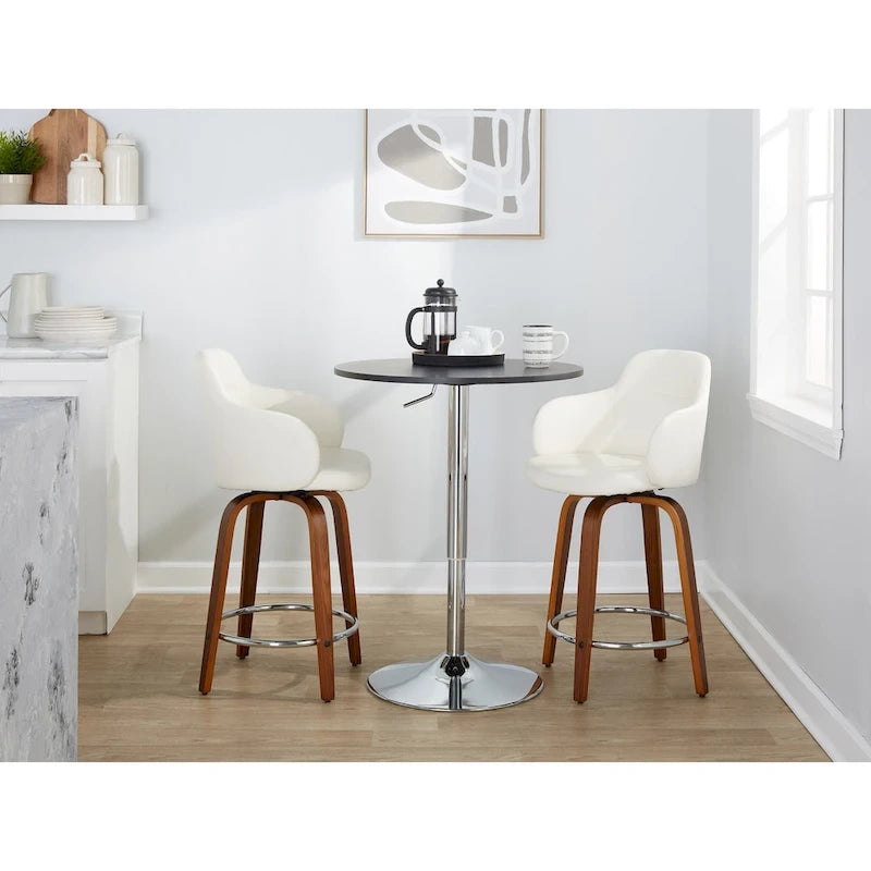 Tabouret de bar à hauteur fixe, pieds en bois courbés, repose-pieds rond