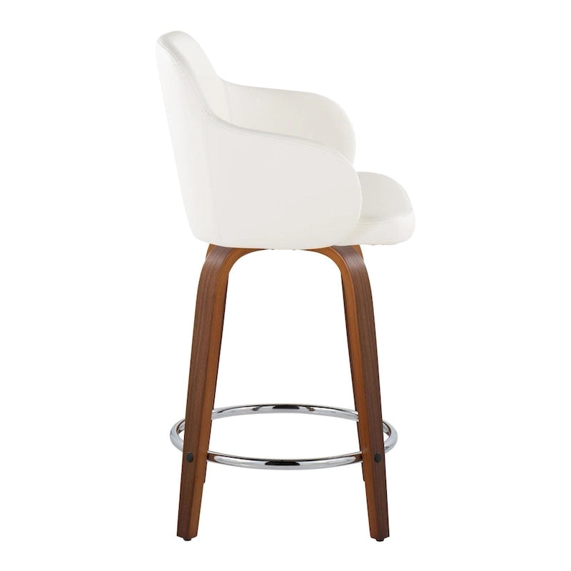 Tabouret de bar à hauteur fixe, pieds en bois courbés, repose-pieds rond