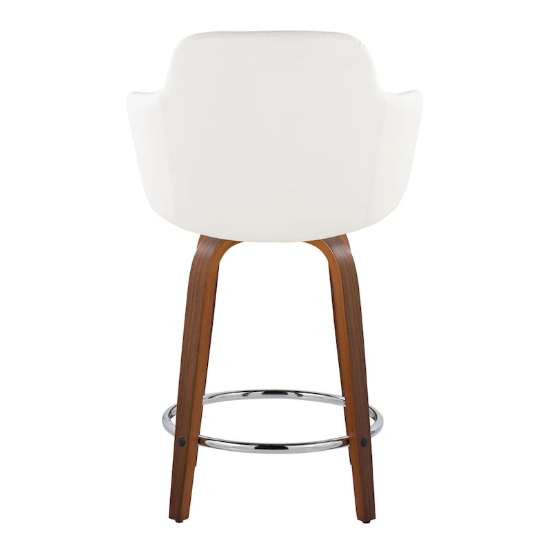 Tabouret de bar à hauteur fixe, pieds en bois courbés, repose-pieds rond