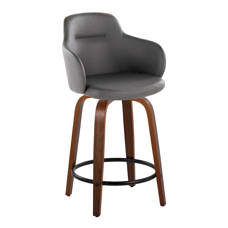 Tabouret de bar à hauteur fixe, pieds en bois courbés, repose-pieds rond