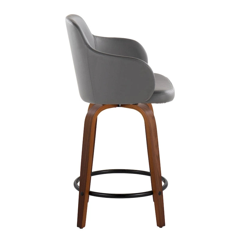 Tabouret de bar à hauteur fixe, pieds en bois courbés, repose-pieds rond