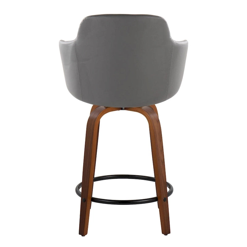 Tabouret de bar à hauteur fixe, pieds en bois courbés, repose-pieds rond