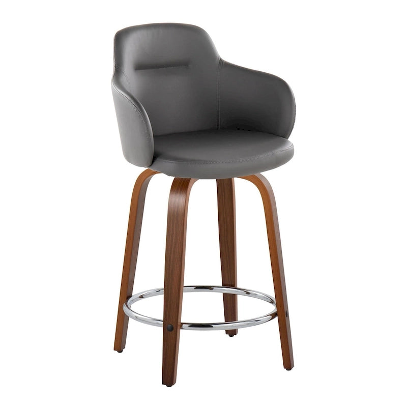 Tabouret de bar à hauteur fixe, pieds en bois courbés, repose-pieds rond