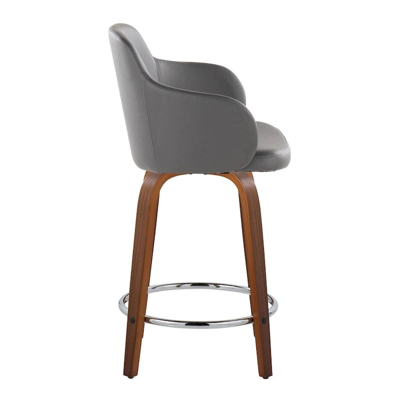 Tabouret de bar à hauteur fixe, pieds en bois courbés, repose-pieds rond