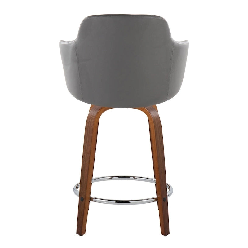 Tabouret de bar à hauteur fixe, pieds en bois courbés, repose-pieds rond