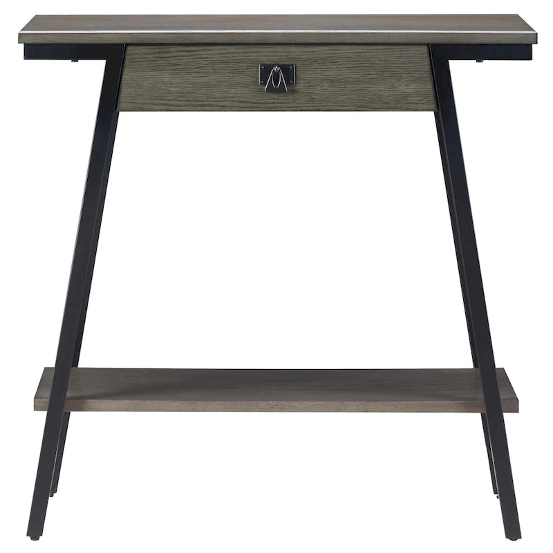 Console en bois avec tiroirs et cadre en métal