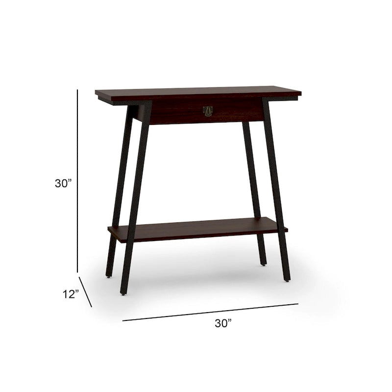 Console en bois avec tiroirs et cadre en métal