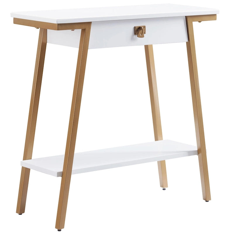 Console en bois avec tiroirs et cadre en métal