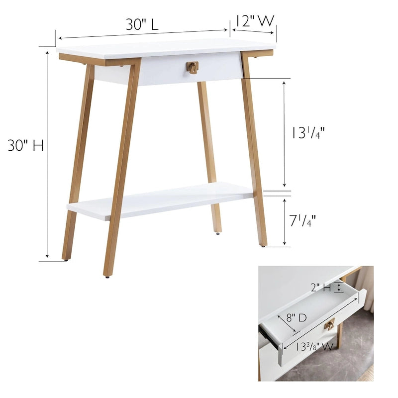 Console en bois avec tiroirs et cadre en métal