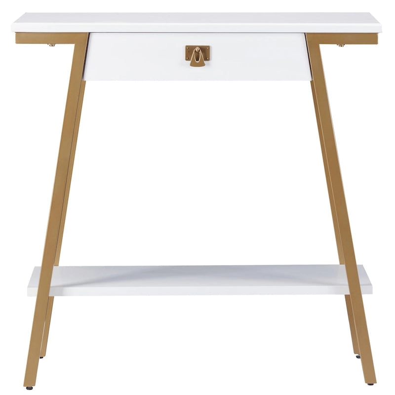 Console en bois avec tiroirs et cadre en métal