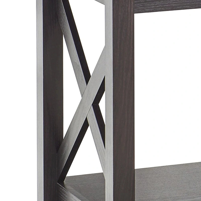 Table d'appoint double couche avec étagères en X